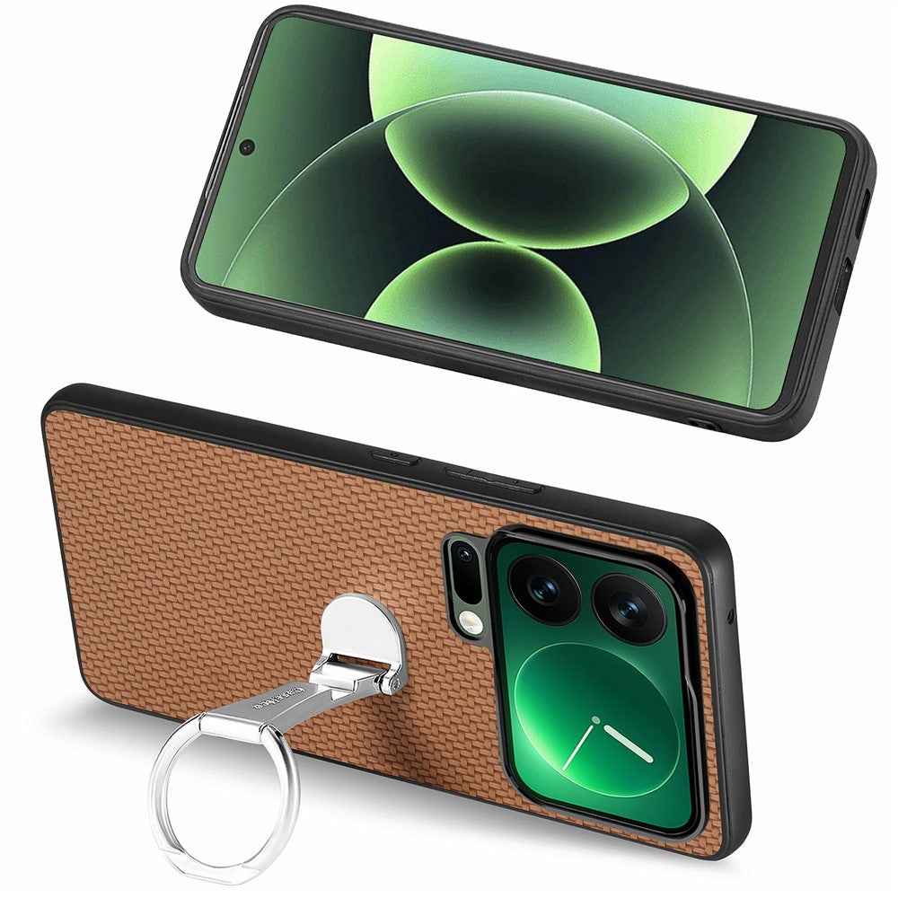CASENEO C1-19 for Xiaomi 17 Pro Case Folding Kickstand Leather Back Cover Carbon Fiber Texture - Brown