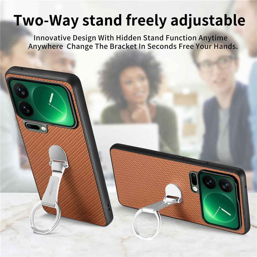 CASENEO C1-19 for Xiaomi 17 Pro Case Folding Kickstand Leather Back Cover Carbon Fiber Texture - Brown
