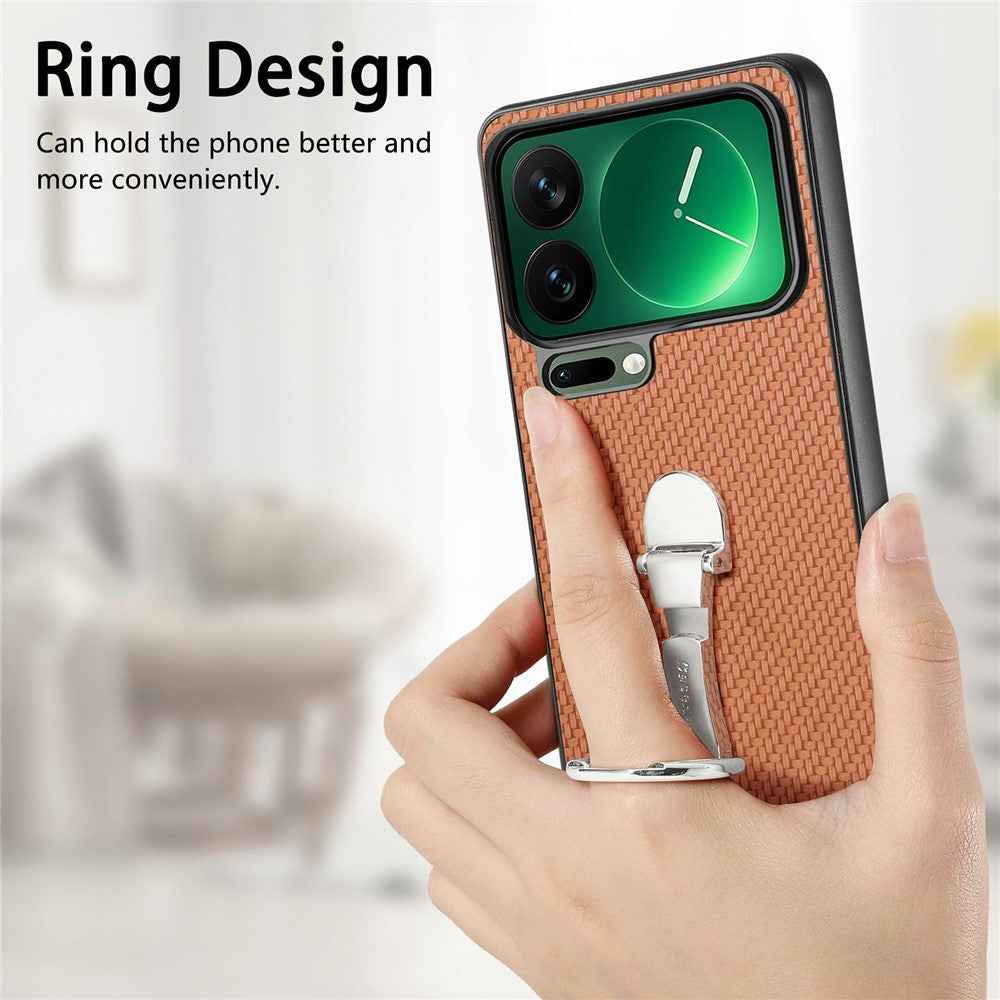 CASENEO C1-19 for Xiaomi 17 Pro Case Folding Kickstand Leather Back Cover Carbon Fiber Texture - Brown