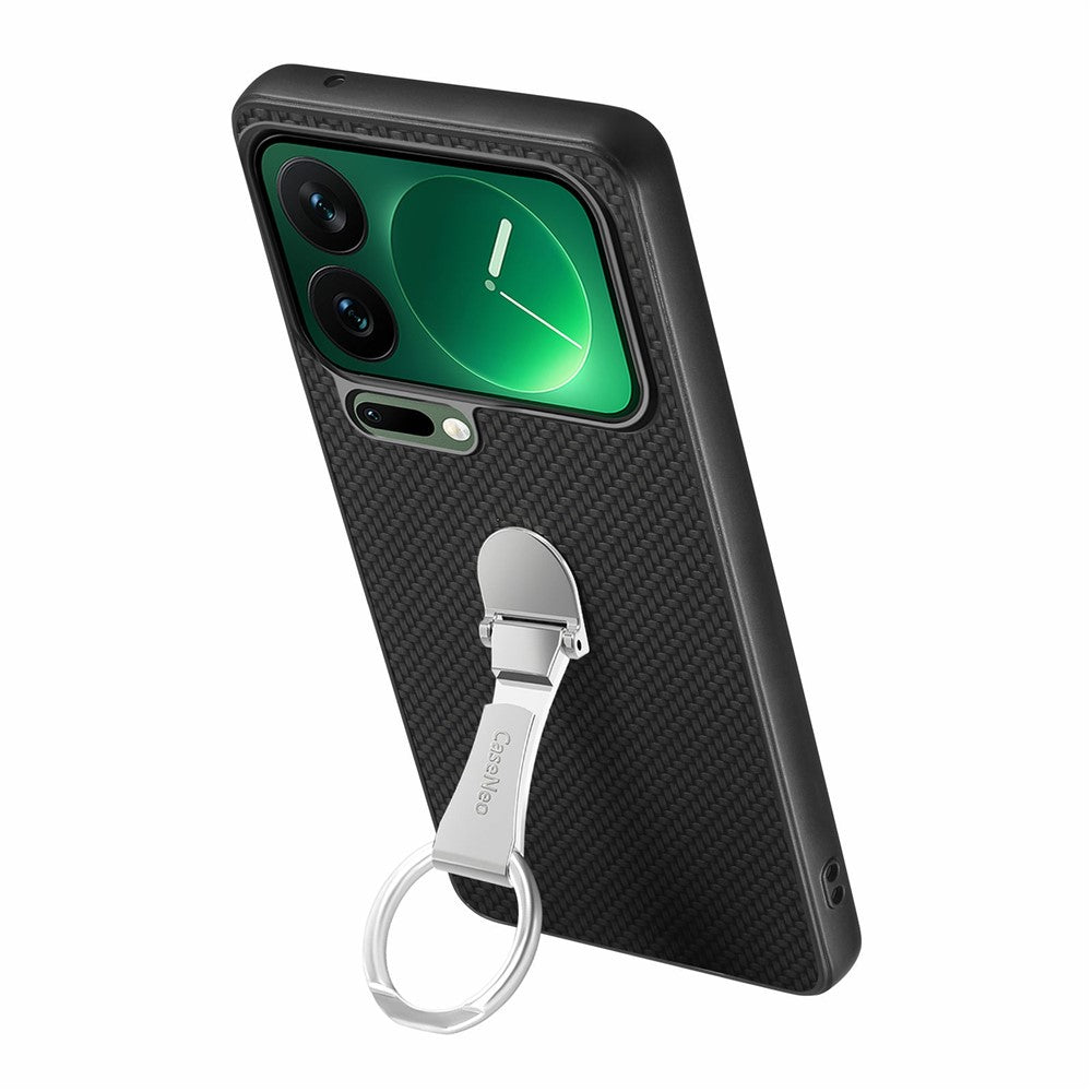 CASENEO C1-19 for Xiaomi 17 Pro Max Case Folding Kickstand Leather Back Cover Carbon Fiber Texture - Black