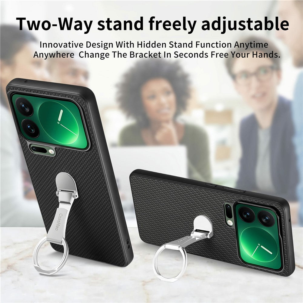 CASENEO C1-19 for Xiaomi 17 Pro Max Case Folding Kickstand Leather Back Cover Carbon Fiber Texture - Black
