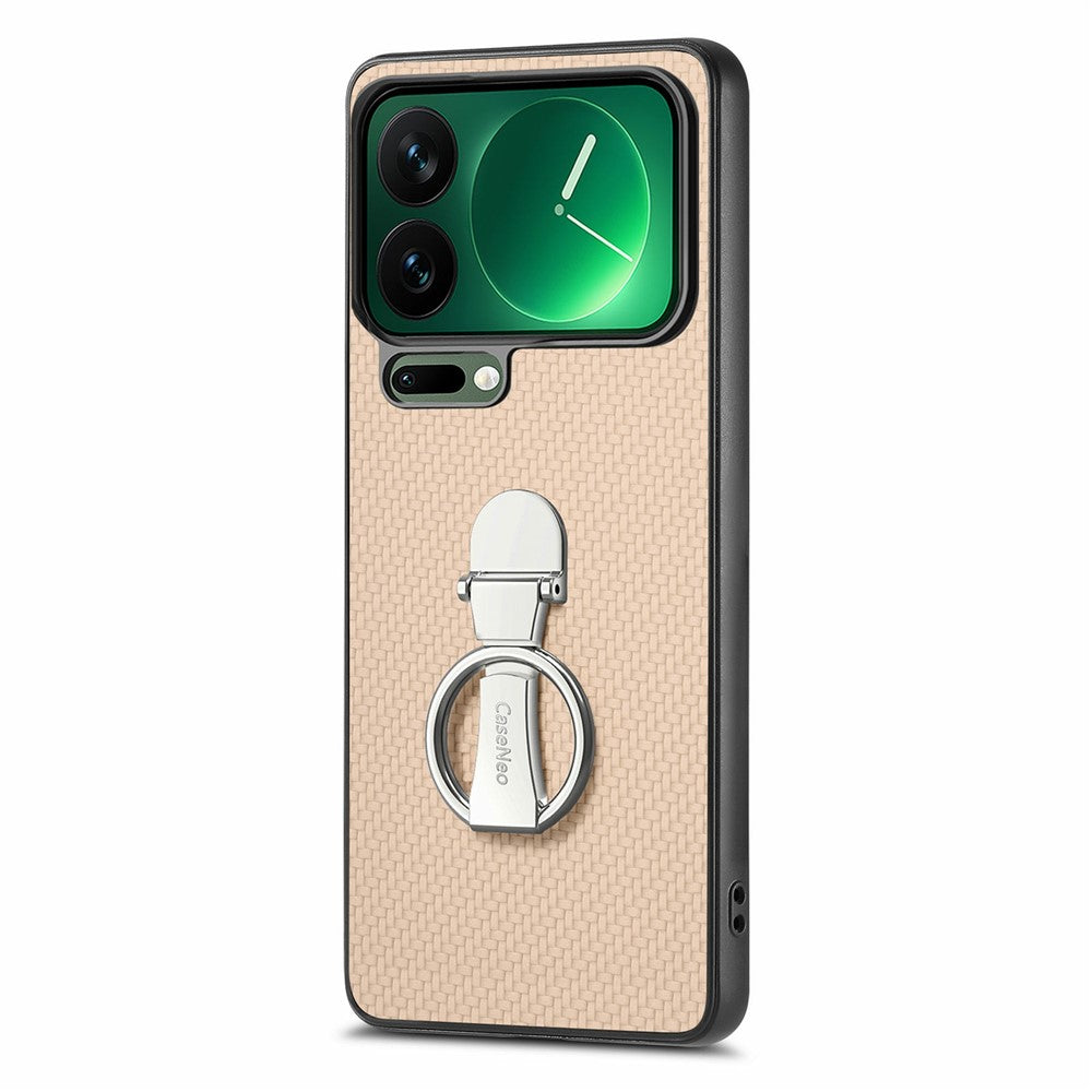 CASENEO C1-19 for Xiaomi 17 Pro Max Case Folding Kickstand Leather Back Cover Carbon Fiber Texture - Apricot