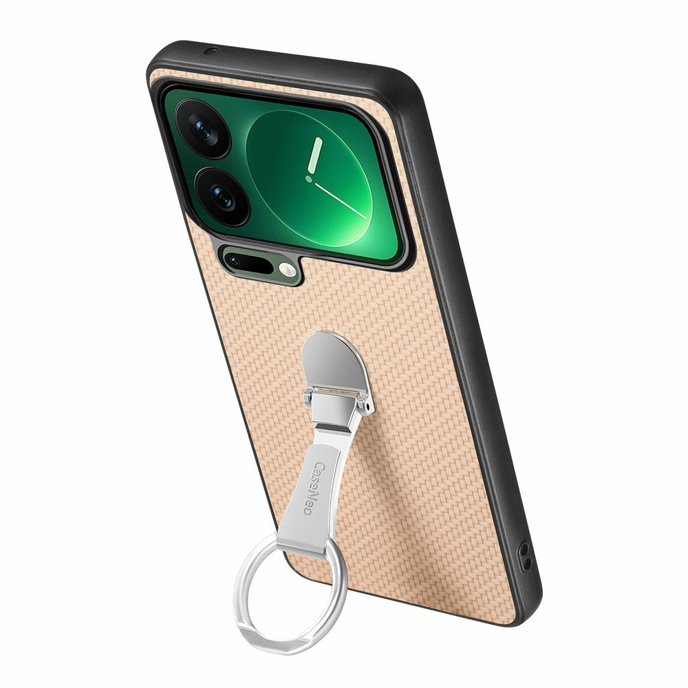 CASENEO C1-19 for Xiaomi 17 Pro Max Case Folding Kickstand Leather Back Cover Carbon Fiber Texture - Apricot