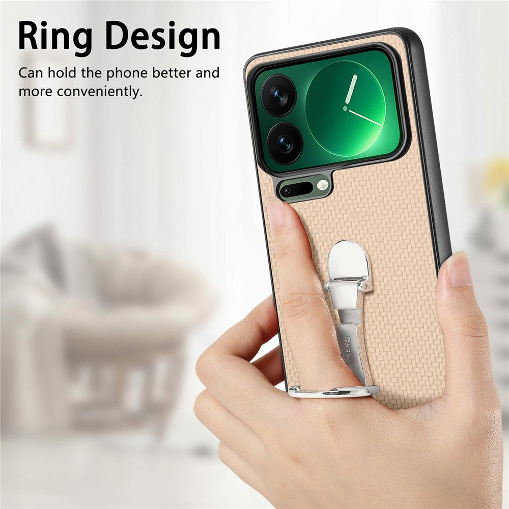 CASENEO C1-19 for Xiaomi 17 Pro Max Case Folding Kickstand Leather Back Cover Carbon Fiber Texture - Apricot