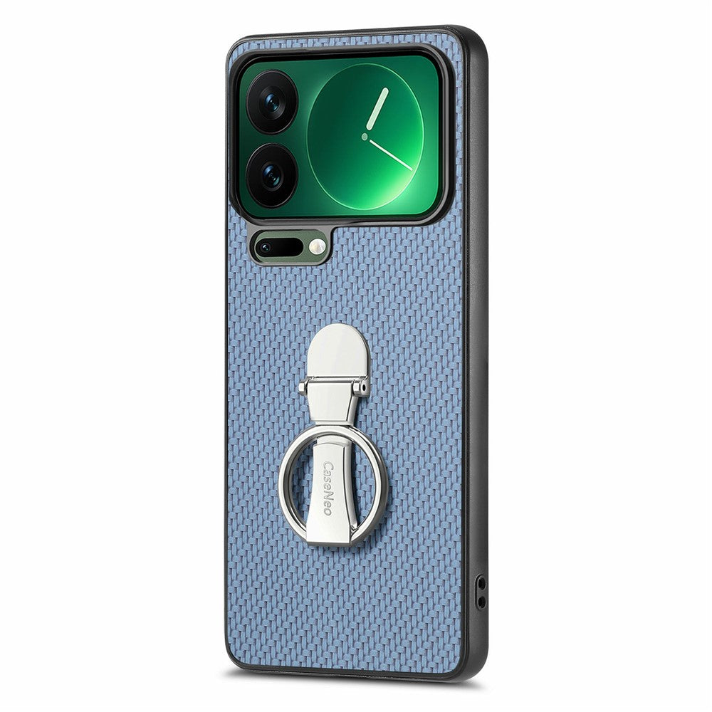 CASENEO C1-19 for Xiaomi 17 Pro Max Case Folding Kickstand Leather Back Cover Carbon Fiber Texture - Blue