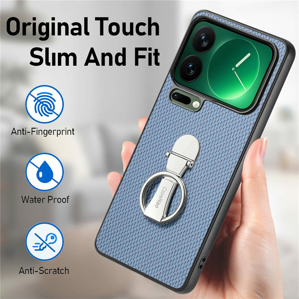 CASENEO C1-19 for Xiaomi 17 Pro Max Case Folding Kickstand Leather Back Cover Carbon Fiber Texture - Blue