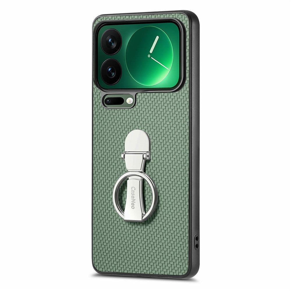 CASENEO C1-19 for Xiaomi 17 Pro Max Case Folding Kickstand Leather Back Cover Carbon Fiber Texture - Green