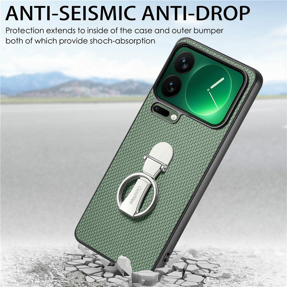 CASENEO C1-19 for Xiaomi 17 Pro Max Case Folding Kickstand Leather Back Cover Carbon Fiber Texture - Green