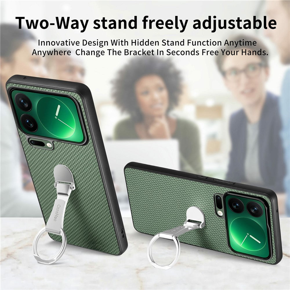 CASENEO C1-19 for Xiaomi 17 Pro Max Case Folding Kickstand Leather Back Cover Carbon Fiber Texture - Green
