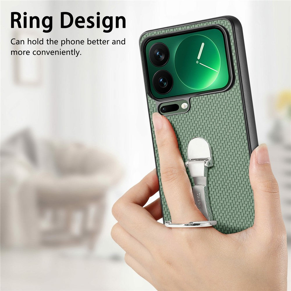 CASENEO C1-19 for Xiaomi 17 Pro Max Case Folding Kickstand Leather Back Cover Carbon Fiber Texture - Green