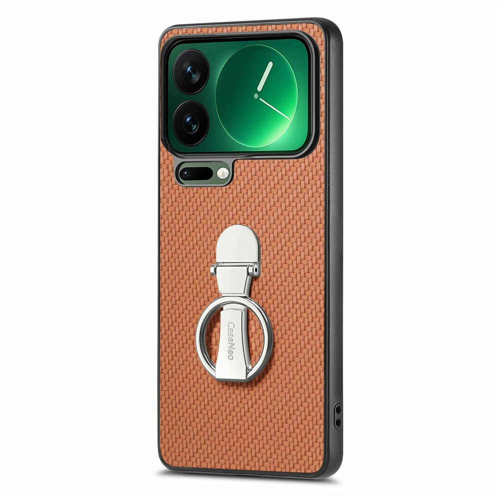 CASENEO C1-19 for Xiaomi 17 Pro Max Case Folding Kickstand Leather Back Cover Carbon Fiber Texture - Brown