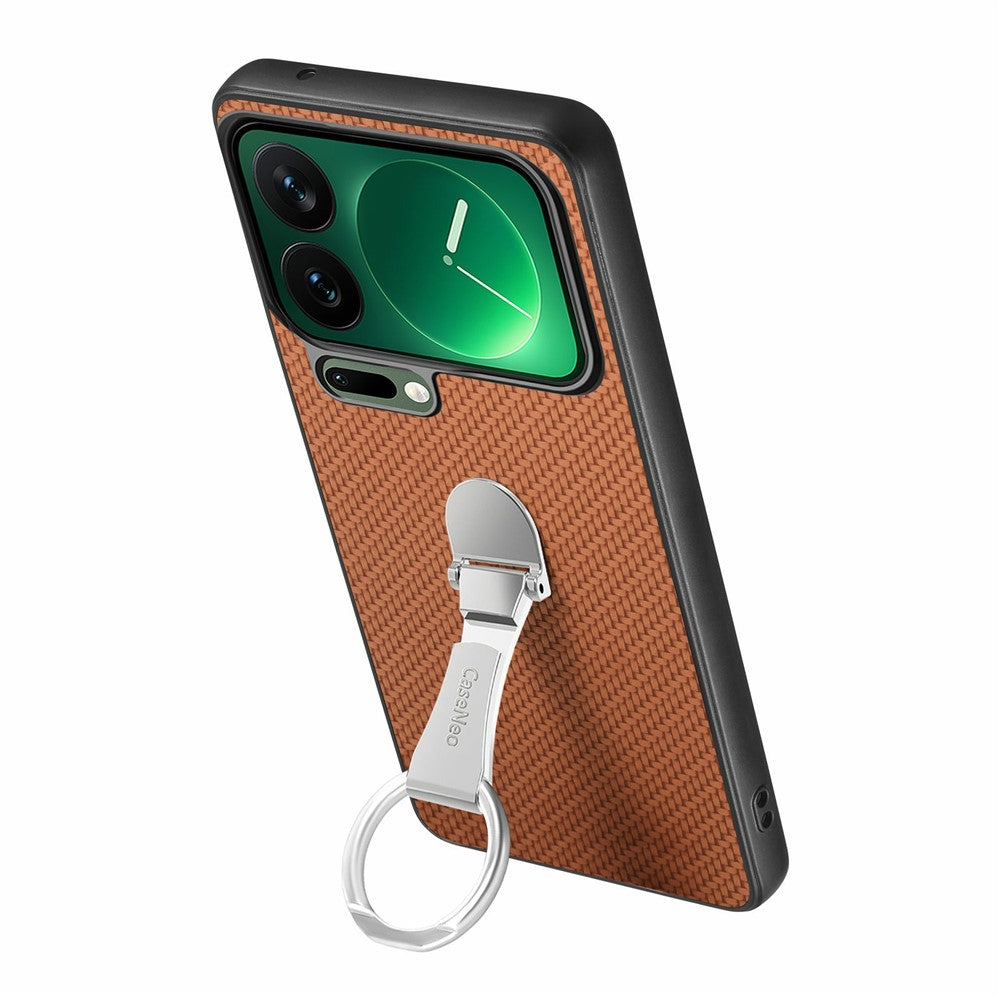 CASENEO C1-19 for Xiaomi 17 Pro Max Case Folding Kickstand Leather Back Cover Carbon Fiber Texture - Brown