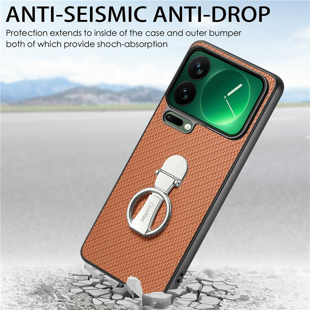 CASENEO C1-19 for Xiaomi 17 Pro Max Case Folding Kickstand Leather Back Cover Carbon Fiber Texture - Brown