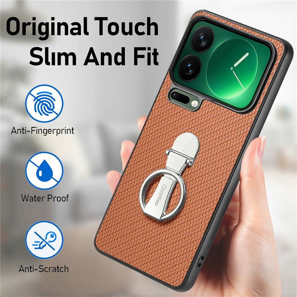 CASENEO C1-19 for Xiaomi 17 Pro Max Case Folding Kickstand Leather Back Cover Carbon Fiber Texture - Brown