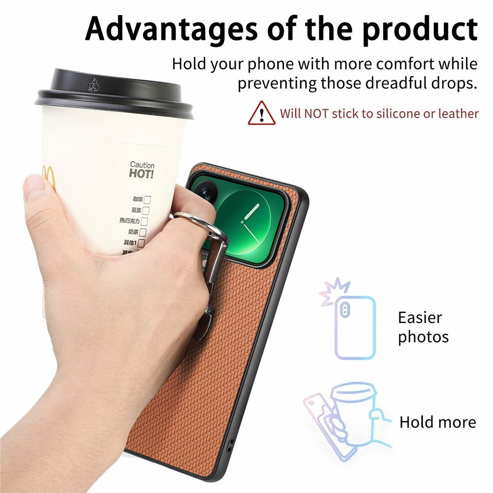 CASENEO C1-19 for Xiaomi 17 Pro Max Case Folding Kickstand Leather Back Cover Carbon Fiber Texture - Brown