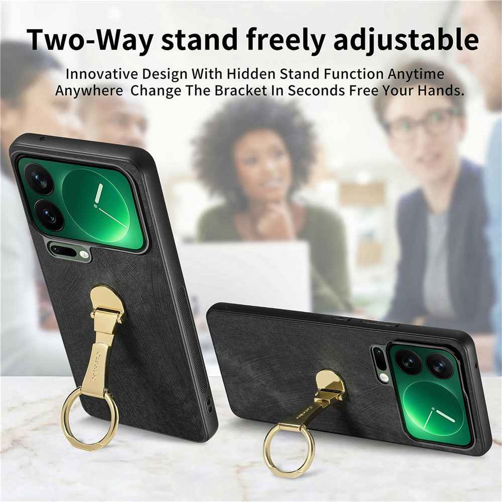 CASENEO D22 For Xiaomi 17 Pro Case Folding Kickstand Retro Leather Back Phone Cover - Black