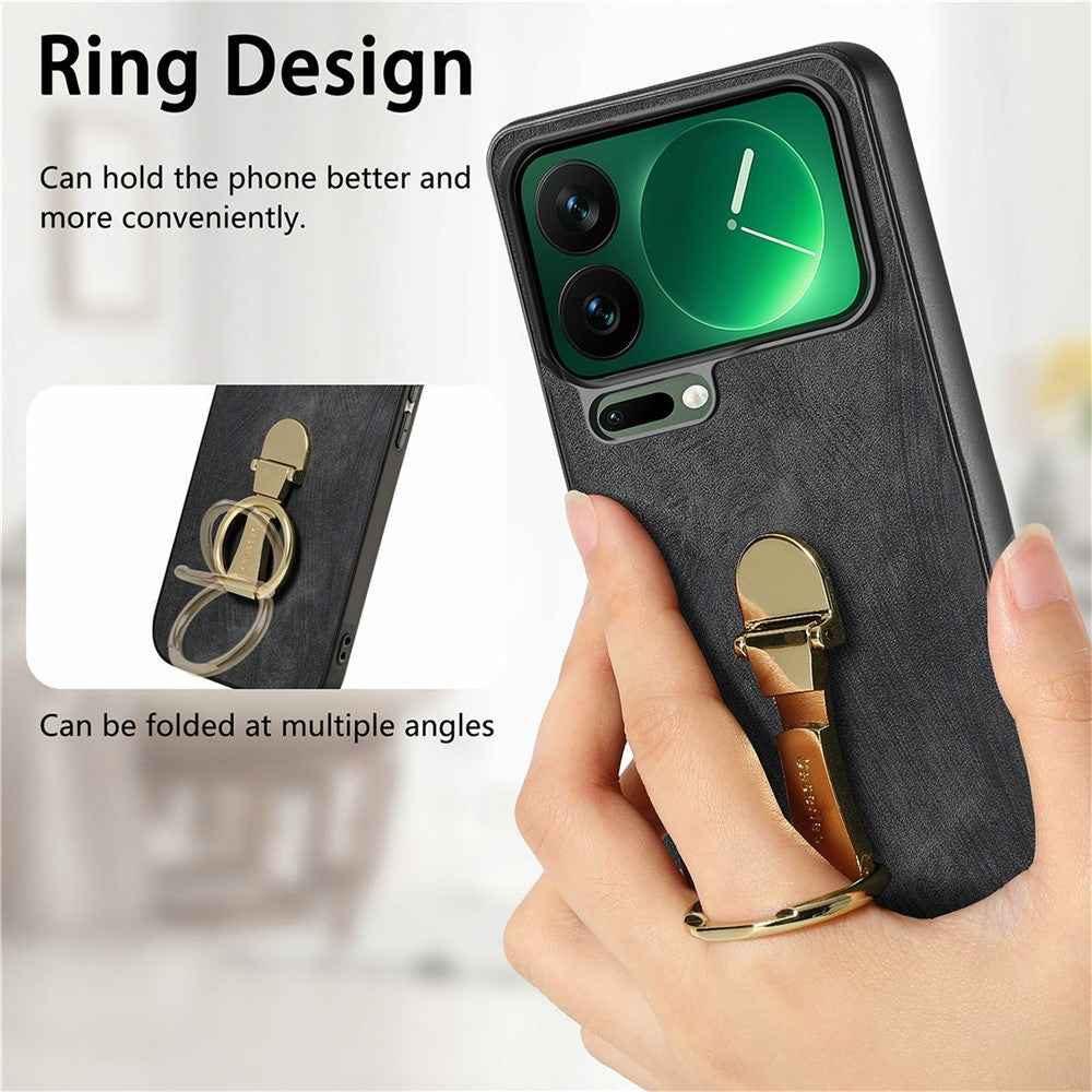 CASENEO D22 For Xiaomi 17 Pro Case Folding Kickstand Retro Leather Back Phone Cover - Black