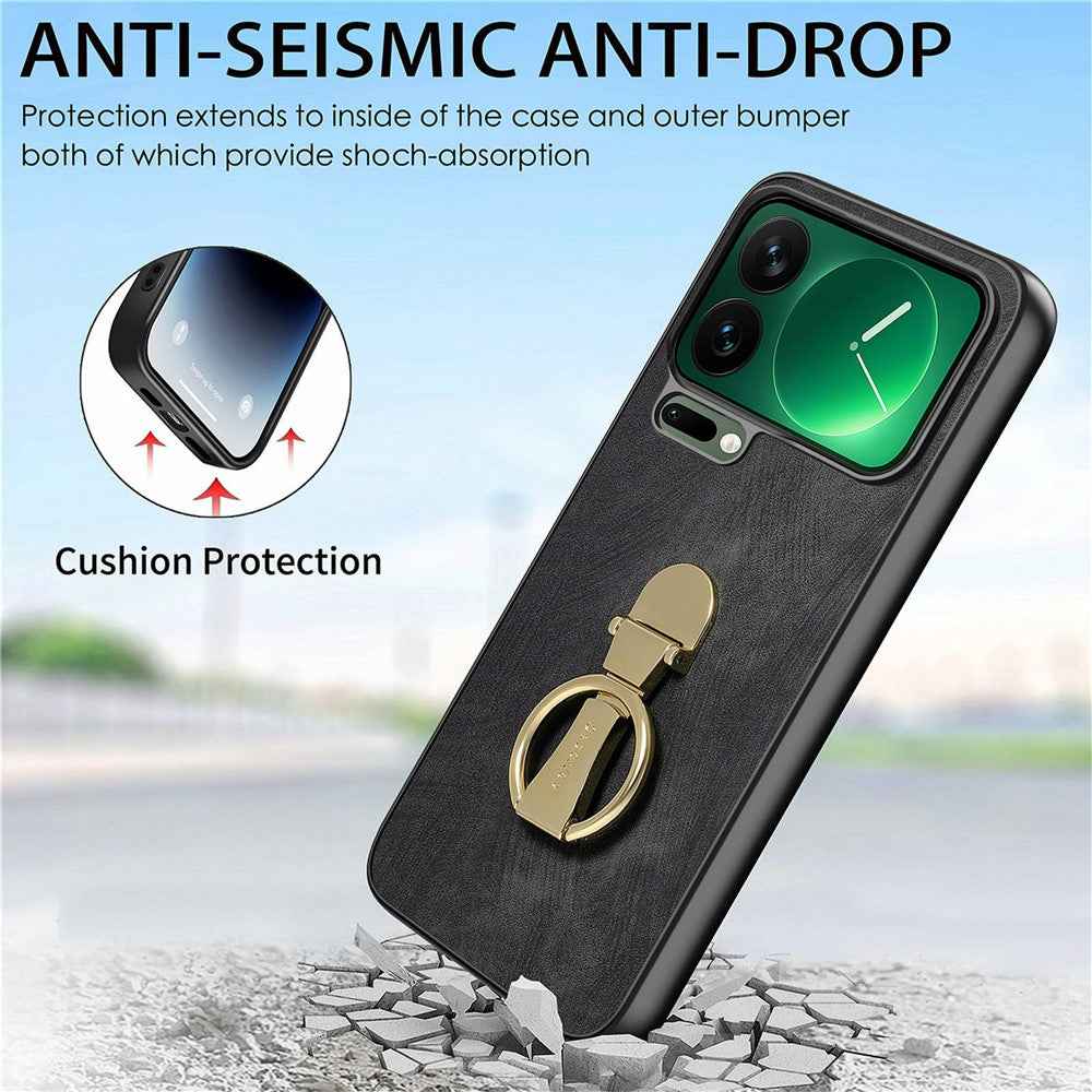 CASENEO D22 For Xiaomi 17 Pro Case Folding Kickstand Retro Leather Back Phone Cover - Black