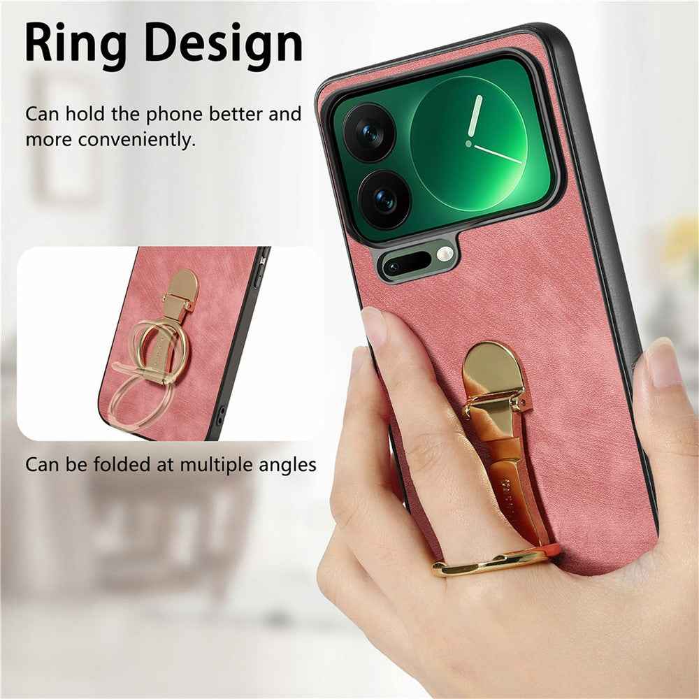 CASENEO D22 For Xiaomi 17 Pro Case Folding Kickstand Retro Leather Back Phone Cover - Pink