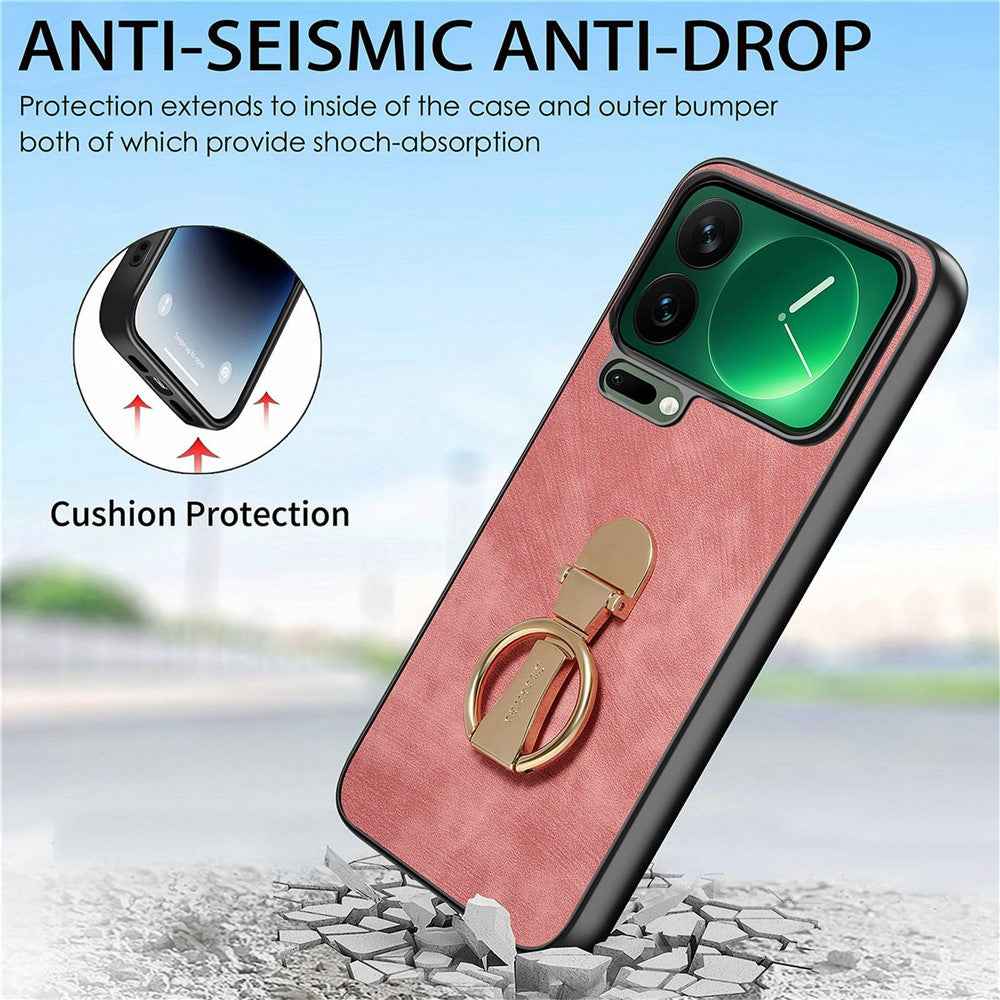 CASENEO D22 For Xiaomi 17 Pro Case Folding Kickstand Retro Leather Back Phone Cover - Pink