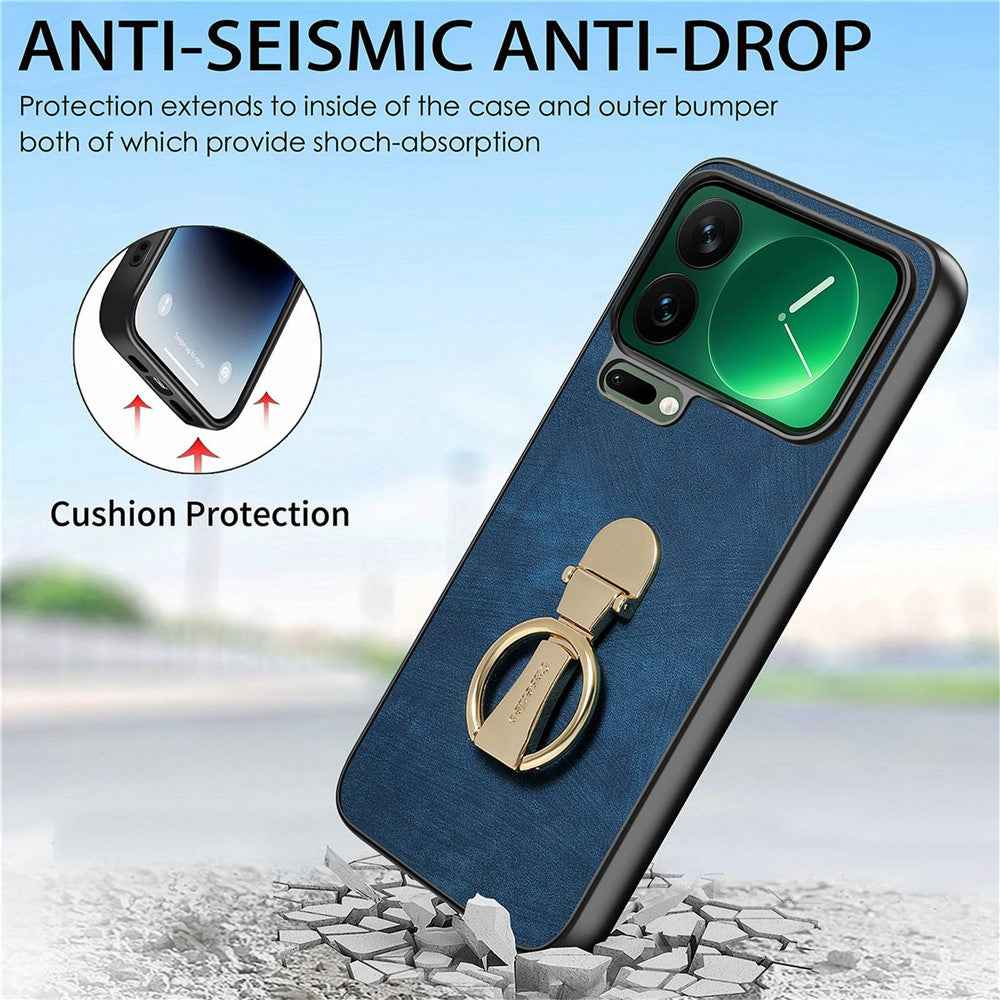 CASENEO D22 For Xiaomi 17 Pro Case Folding Kickstand Retro Leather Back Phone Cover - Blue