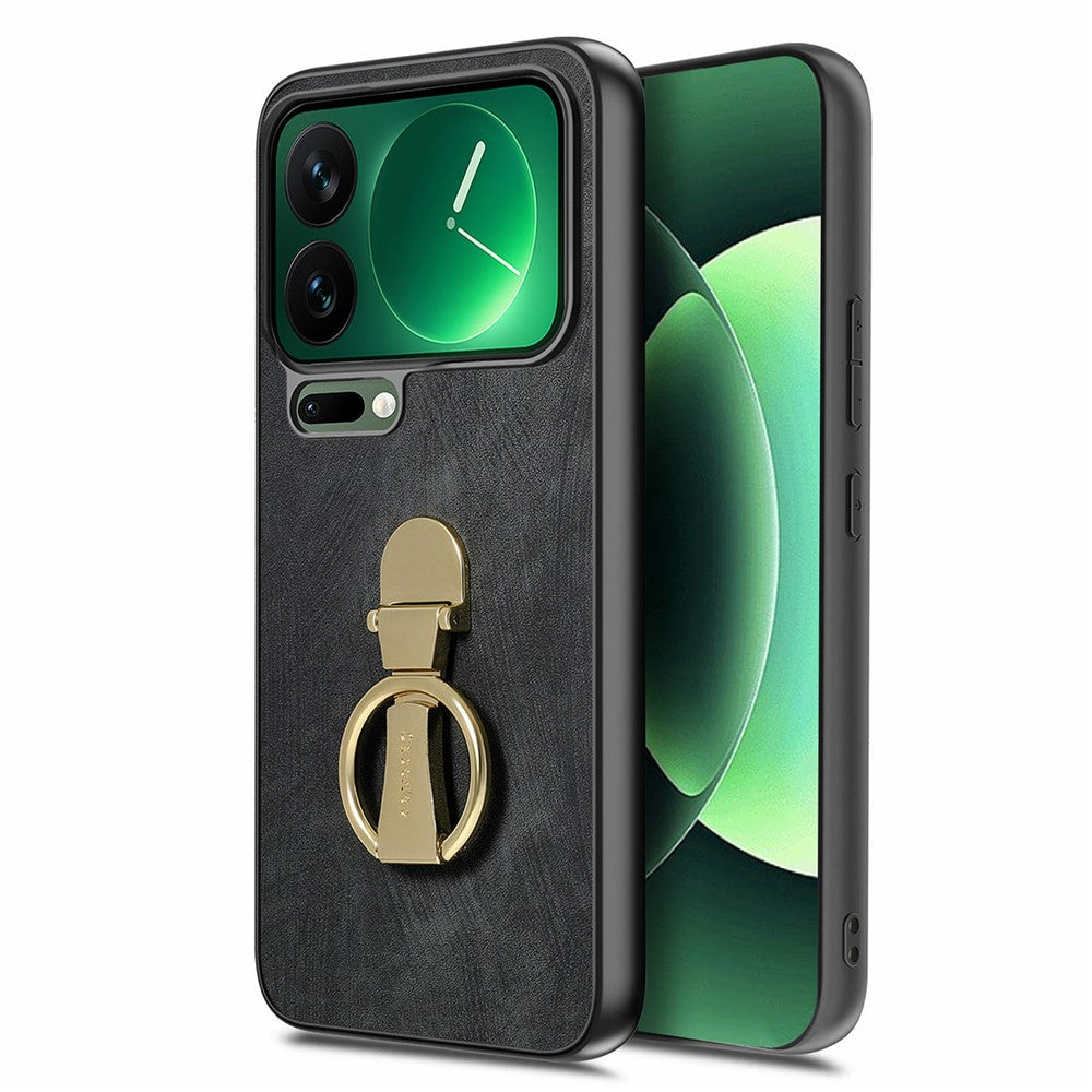 CASENEO D22 For Xiaomi 17 Pro Max Case Folding Kickstand Retro Leather Back Phone Cover - Black