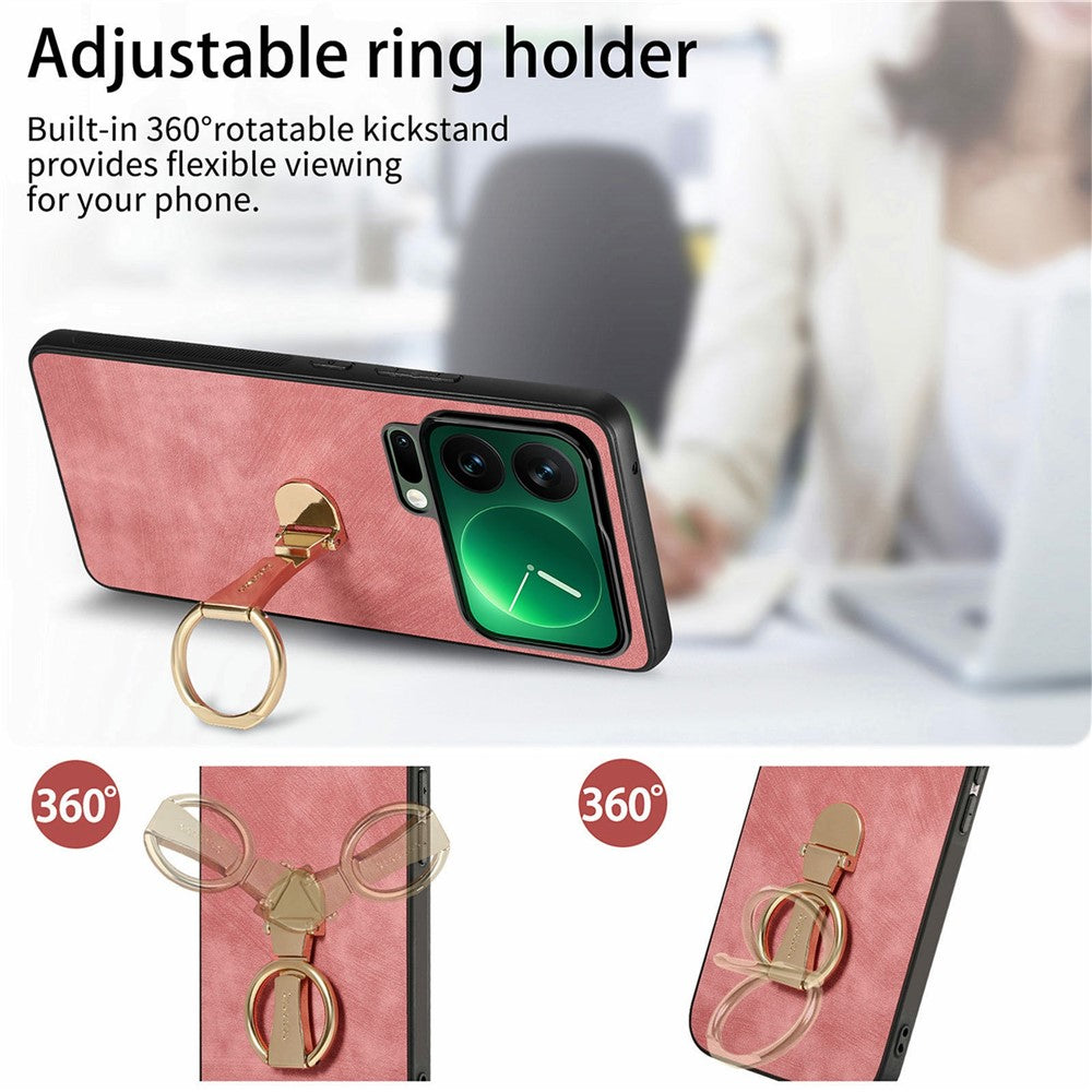 CASENEO D22 For Xiaomi 17 Pro Max Case Folding Kickstand Retro Leather Back Phone Cover - Pink