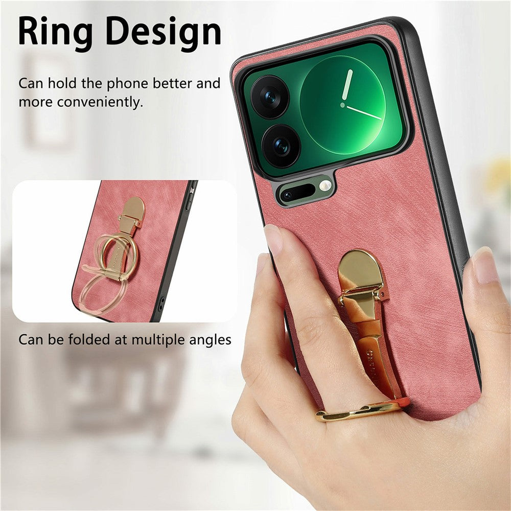 CASENEO D22 For Xiaomi 17 Pro Max Case Folding Kickstand Retro Leather Back Phone Cover - Pink