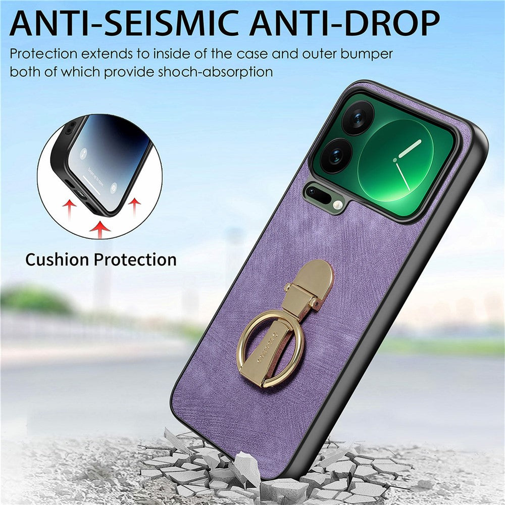 CASENEO D22 For Xiaomi 17 Pro Max Case Folding Kickstand Retro Leather Back Phone Cover - Purple