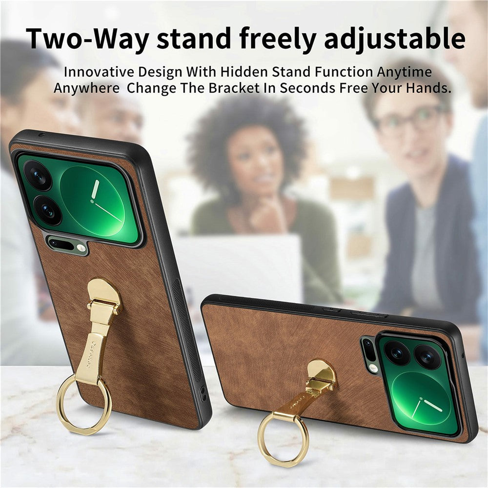 CASENEO D22 For Xiaomi 17 Pro Max Case Folding Kickstand Retro Leather Back Phone Cover - Brown