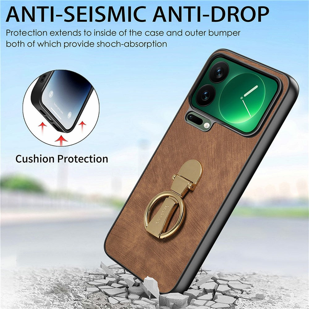 CASENEO D22 For Xiaomi 17 Pro Max Case Folding Kickstand Retro Leather Back Phone Cover - Brown