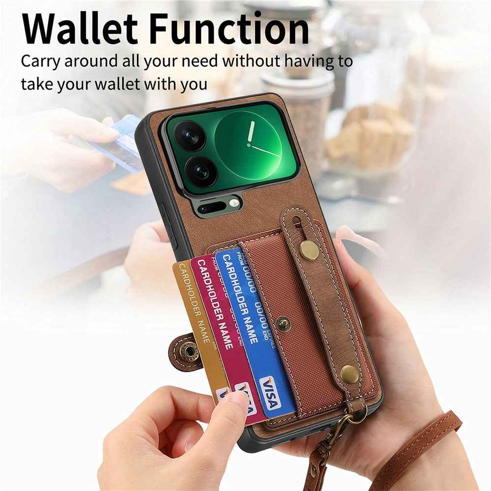 For Xiaomi 17 Pro Case Retro PU Leather Back Phone Cover with Card Holder  /  Wristband Kickstand - Brown