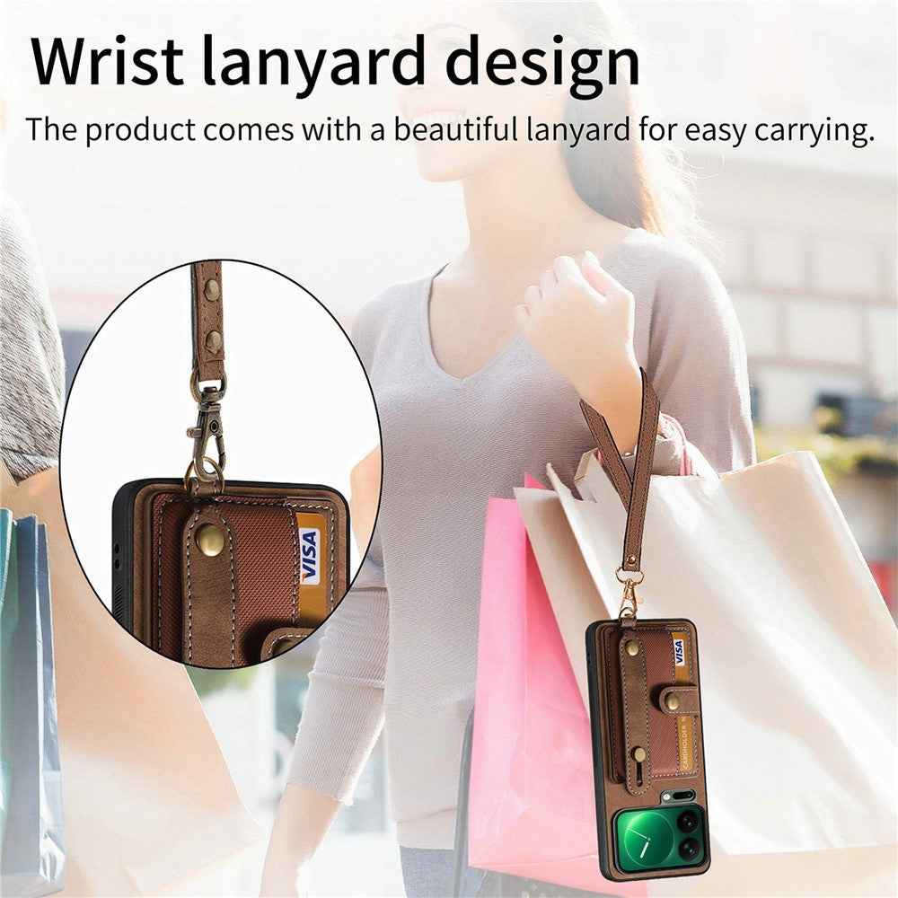 For Xiaomi 17 Pro Case Retro PU Leather Back Phone Cover with Card Holder  /  Wristband Kickstand - Brown