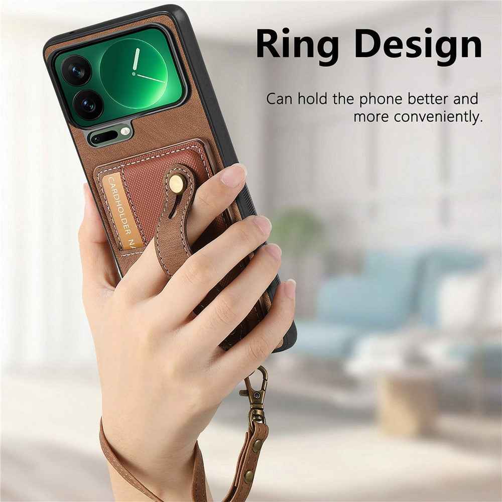 For Xiaomi 17 Pro Case Retro PU Leather Back Phone Cover with Card Holder  /  Wristband Kickstand - Brown