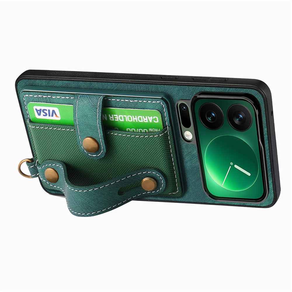 For Xiaomi 17 Pro Case Retro PU Leather Back Phone Cover with Card Holder  /  Wristband Kickstand - Green