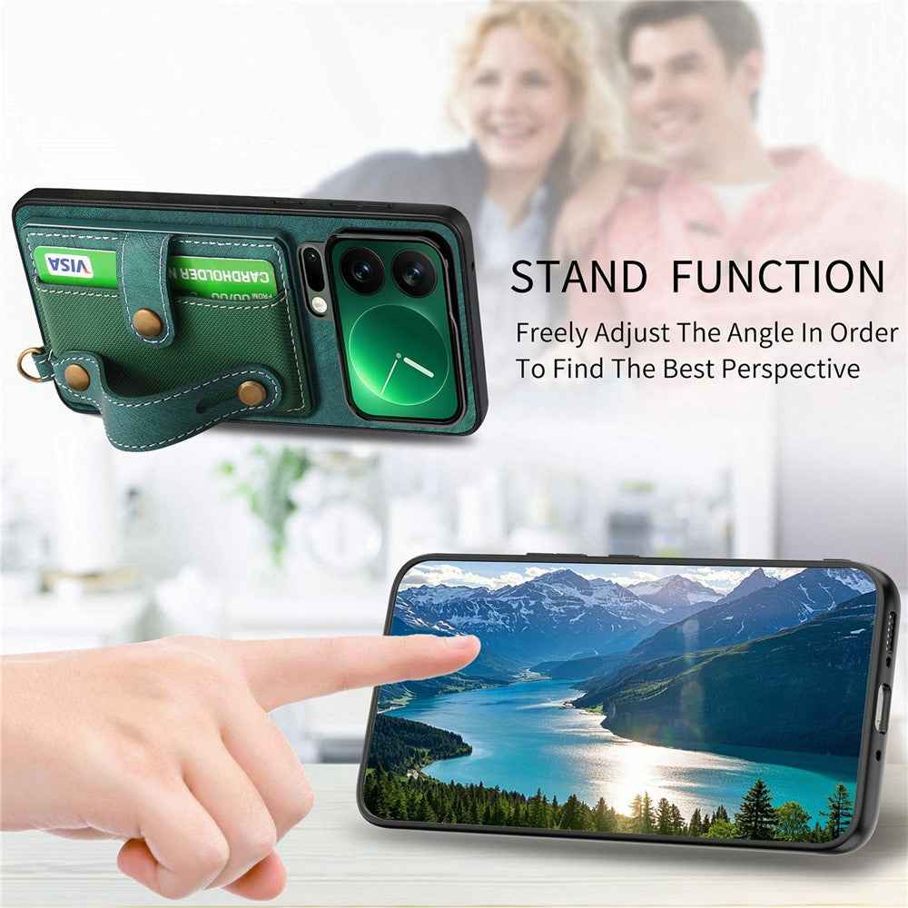For Xiaomi 17 Pro Case Retro PU Leather Back Phone Cover with Card Holder  /  Wristband Kickstand - Green