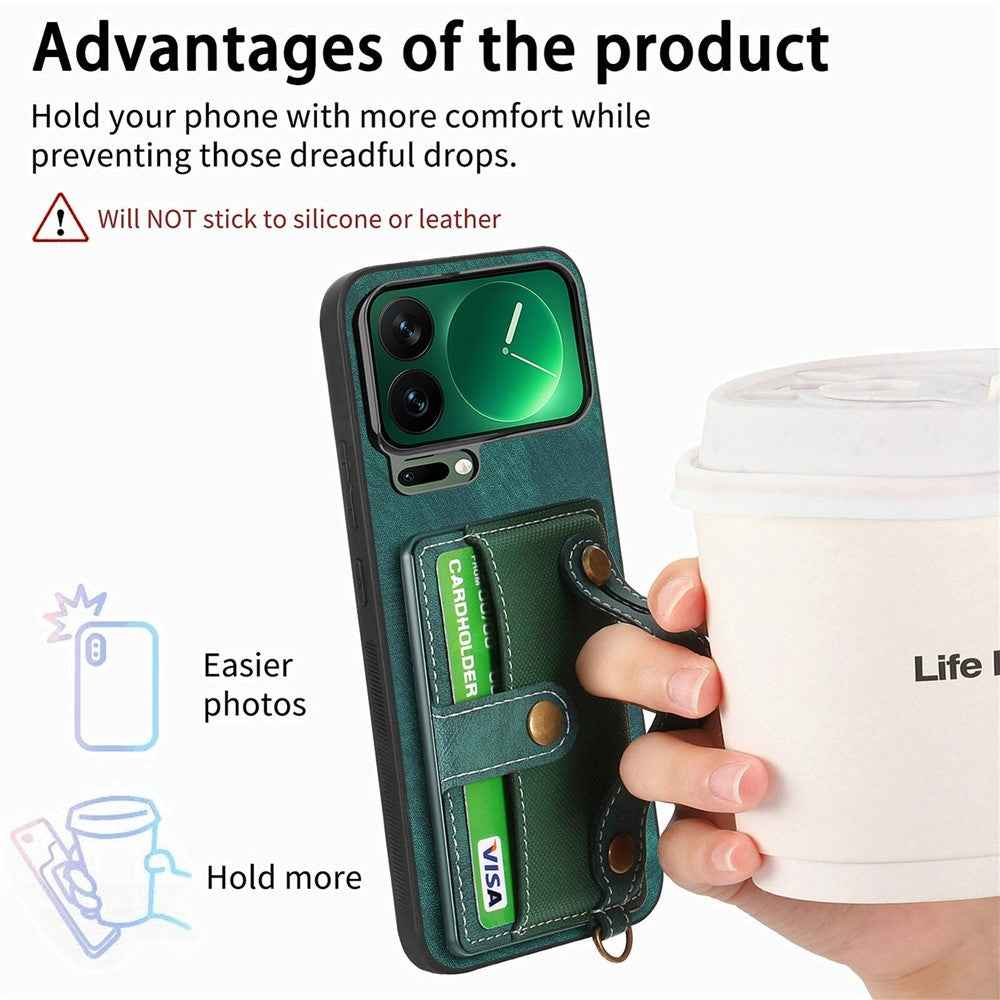 For Xiaomi 17 Pro Case Retro PU Leather Back Phone Cover with Card Holder  /  Wristband Kickstand - Green