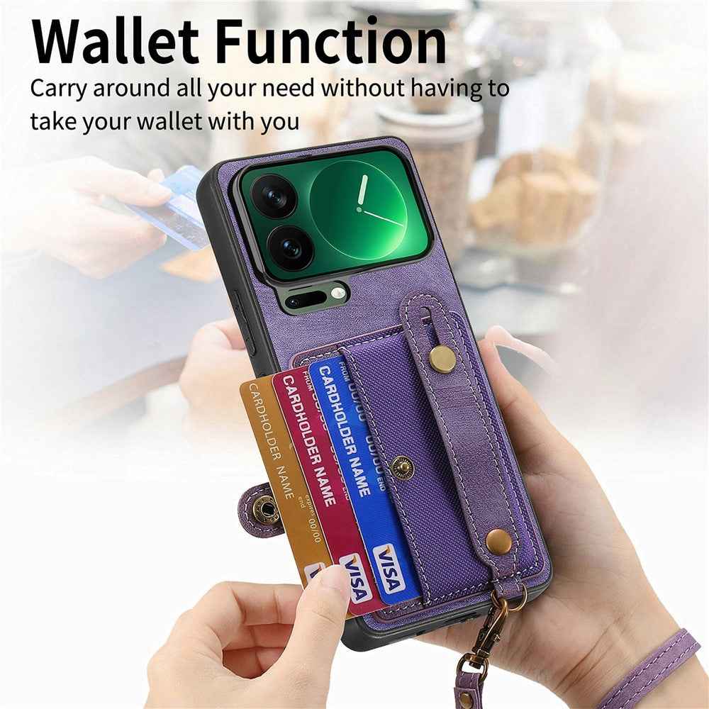 For Xiaomi 17 Pro Case Retro PU Leather Back Phone Cover with Card Holder  /  Wristband Kickstand - Purple