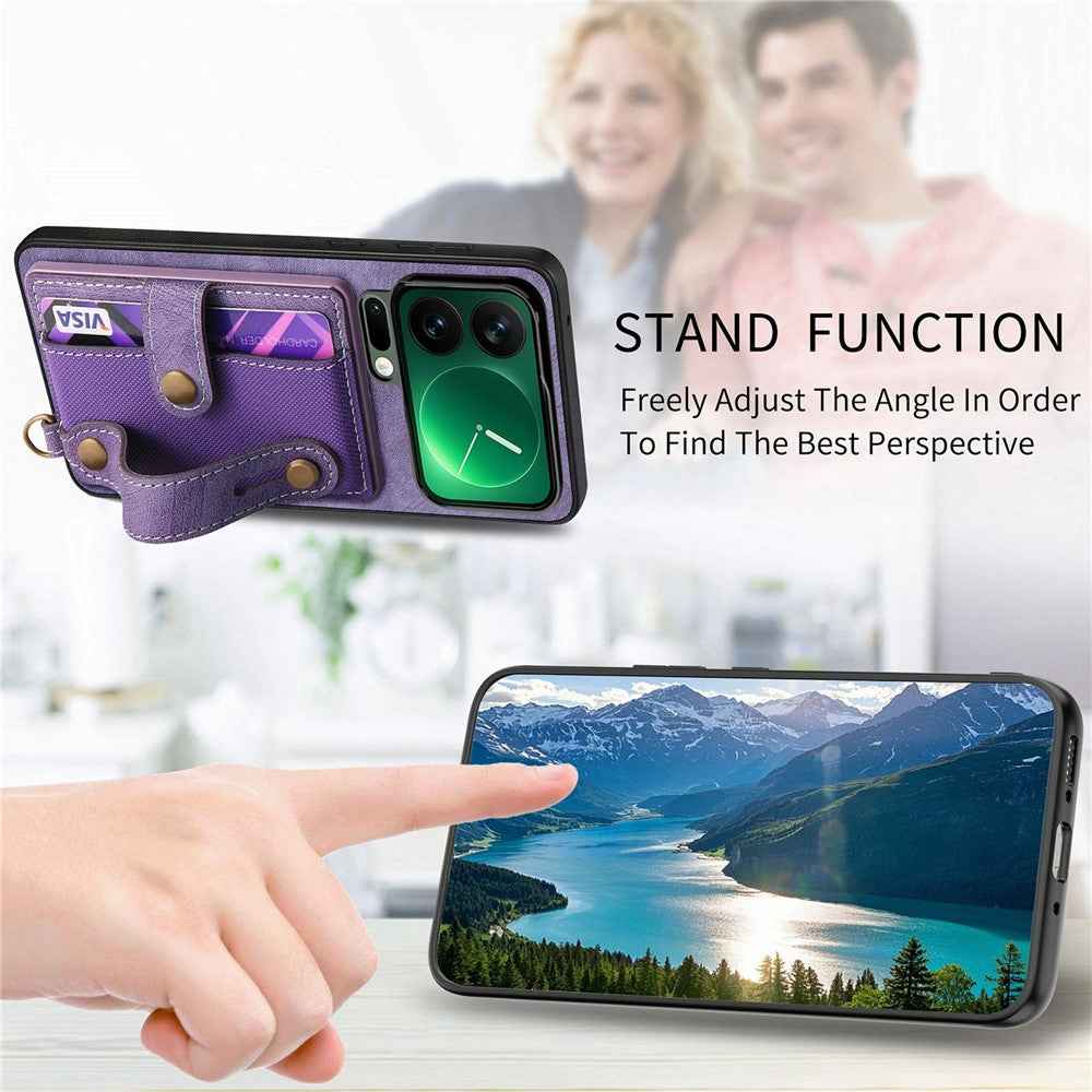 For Xiaomi 17 Pro Case Retro PU Leather Back Phone Cover with Card Holder  /  Wristband Kickstand - Purple
