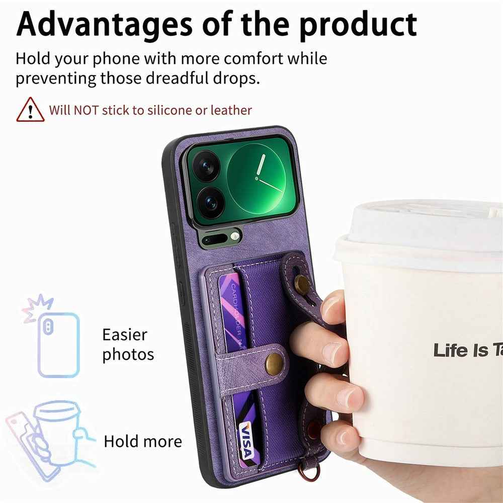 For Xiaomi 17 Pro Case Retro PU Leather Back Phone Cover with Card Holder  /  Wristband Kickstand - Purple