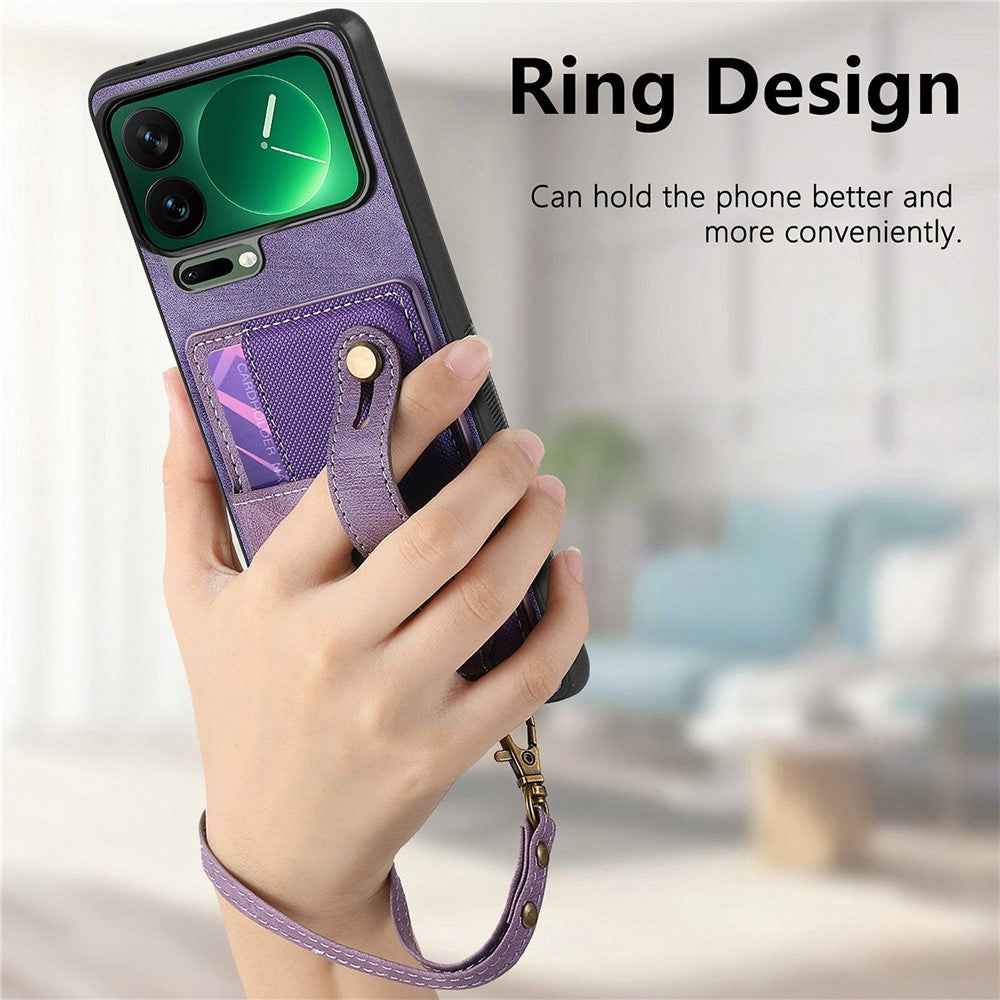 For Xiaomi 17 Pro Case Retro PU Leather Back Phone Cover with Card Holder  /  Wristband Kickstand - Purple