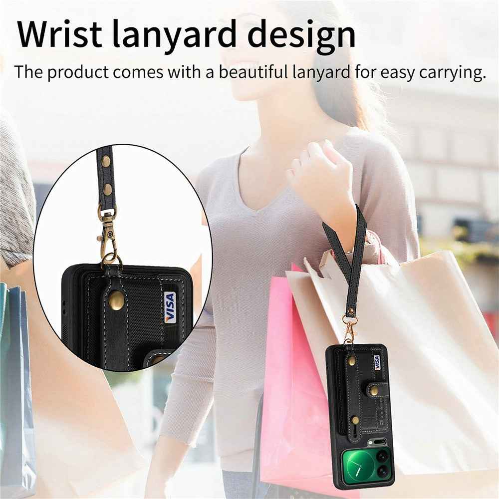 For Xiaomi 17 Pro Case Retro PU Leather Back Phone Cover with Card Holder  /  Wristband Kickstand - Black