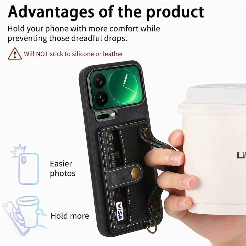 For Xiaomi 17 Pro Case Retro PU Leather Back Phone Cover with Card Holder  /  Wristband Kickstand - Black