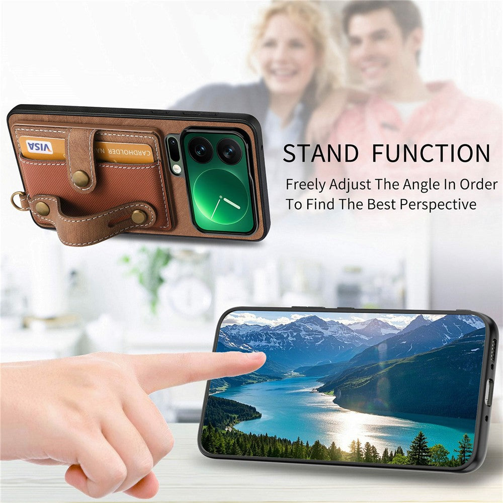 For Xiaomi 17 Pro Max Case Retro PU Leather Back Phone Cover with Card Holder  /  Wristband Kickstand - Brown