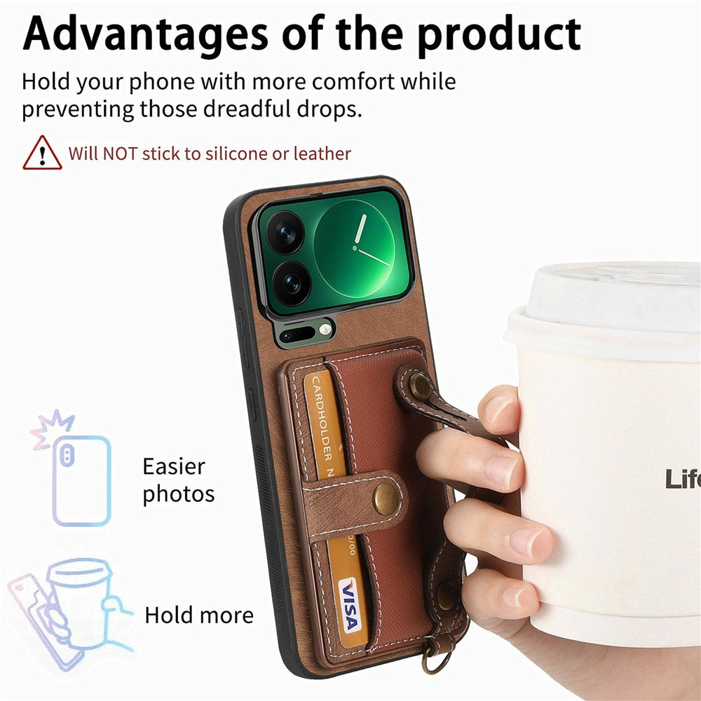 For Xiaomi 17 Pro Max Case Retro PU Leather Back Phone Cover with Card Holder  /  Wristband Kickstand - Brown