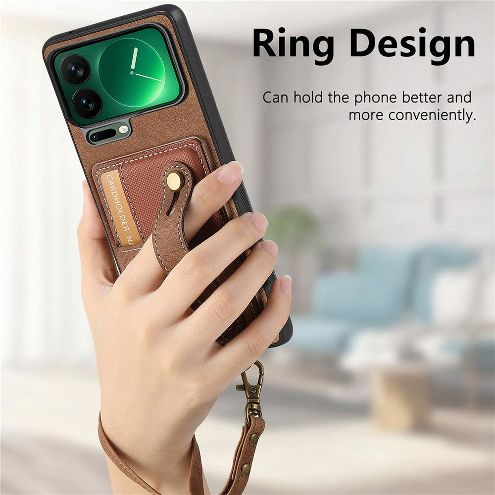 For Xiaomi 17 Pro Max Case Retro PU Leather Back Phone Cover with Card Holder  /  Wristband Kickstand - Brown