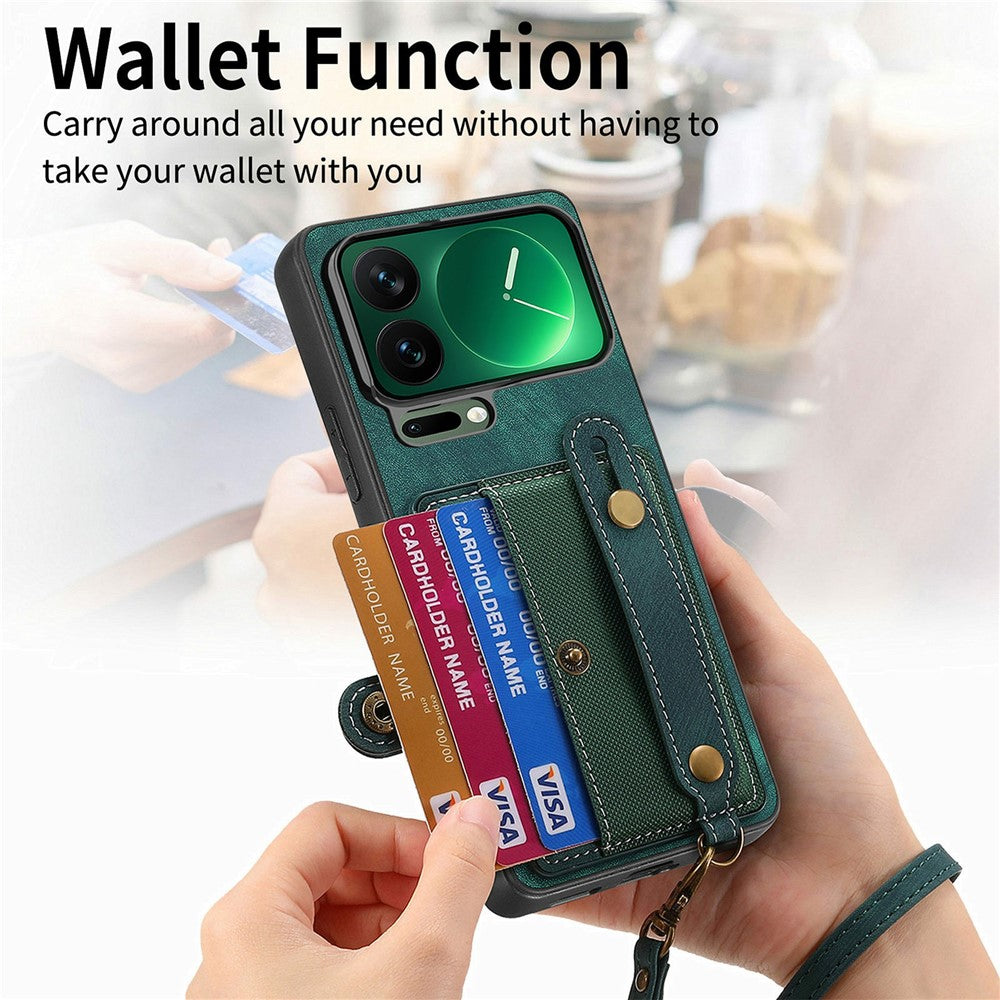 For Xiaomi 17 Pro Max Case Retro PU Leather Back Phone Cover with Card Holder  /  Wristband Kickstand - Green
