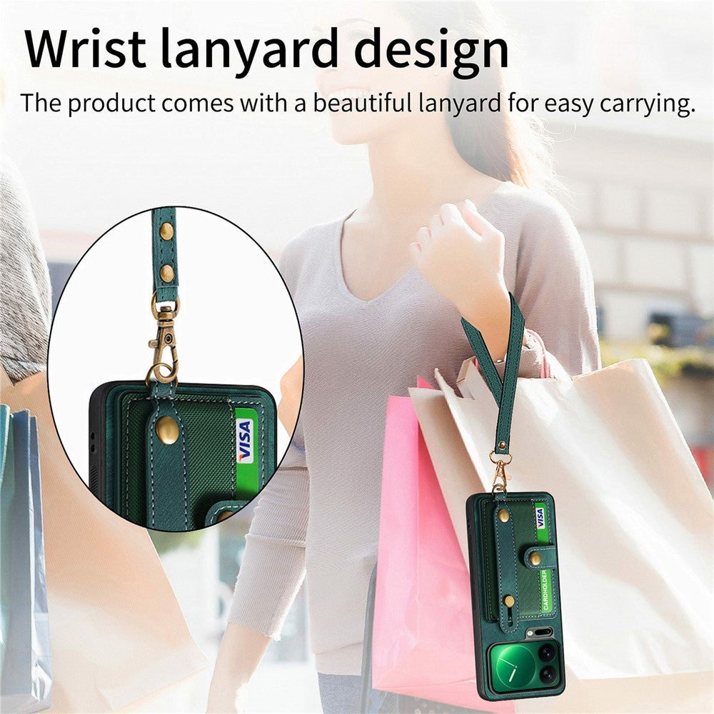 For Xiaomi 17 Pro Max Case Retro PU Leather Back Phone Cover with Card Holder  /  Wristband Kickstand - Green