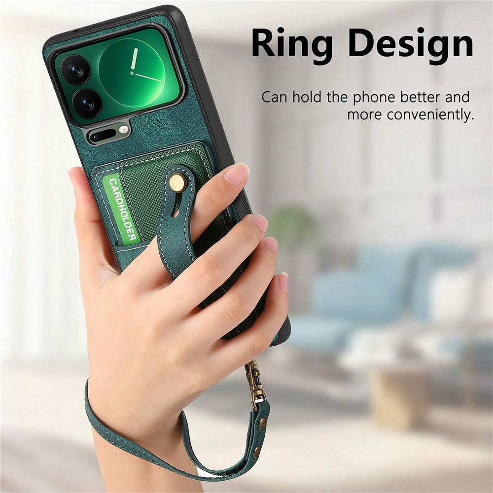 For Xiaomi 17 Pro Max Case Retro PU Leather Back Phone Cover with Card Holder  /  Wristband Kickstand - Green
