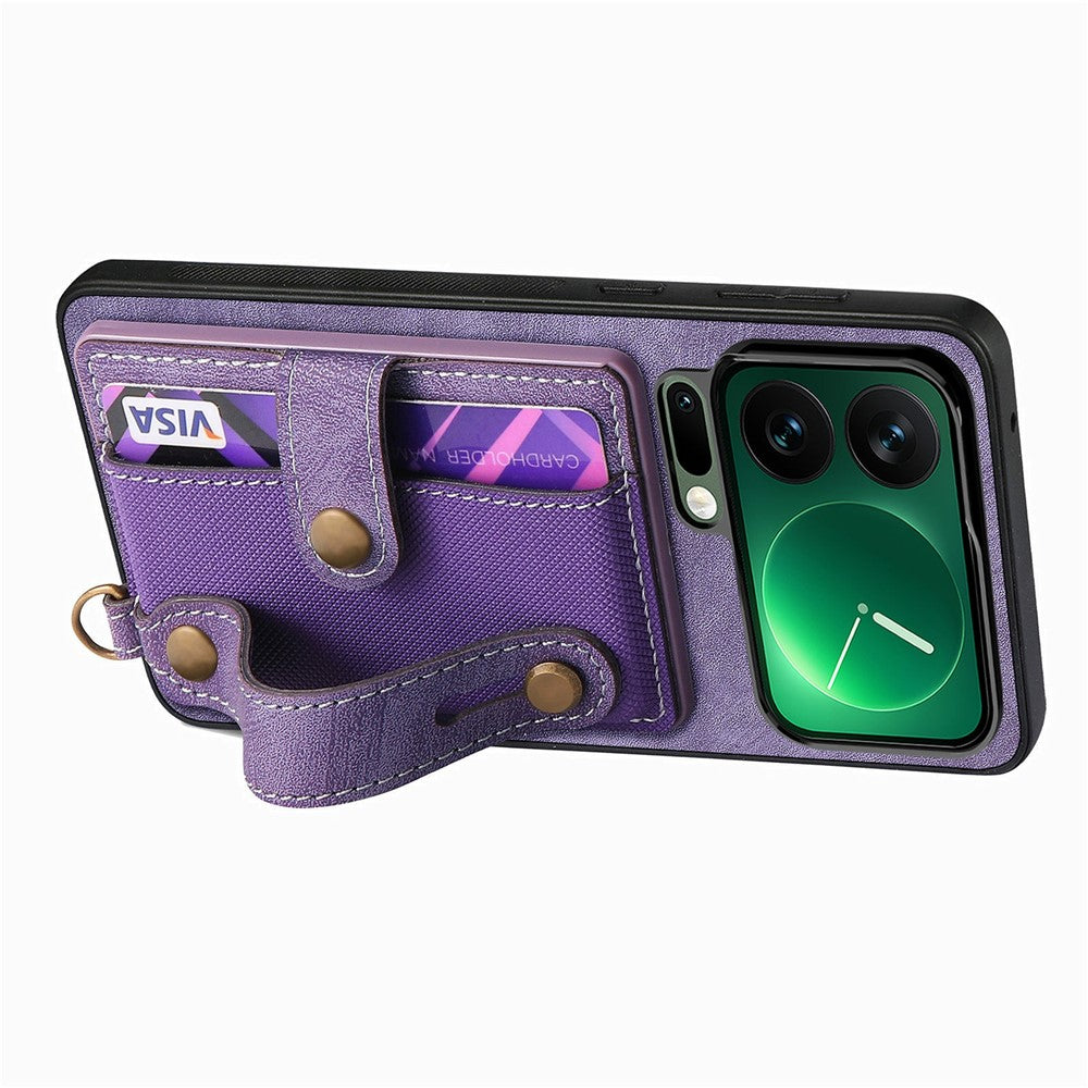 For Xiaomi 17 Pro Max Case Retro PU Leather Back Phone Cover with Card Holder  /  Wristband Kickstand - Purple